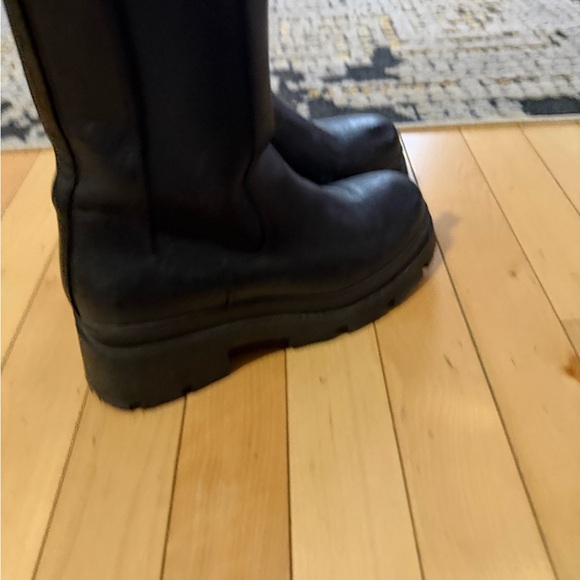 Black Women's Chunky Platform Boots - Leather Knee-High - Picture 4 of 5